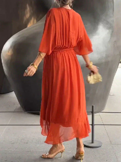 Monica™ | Robe en Chiffon de Soie à Col V