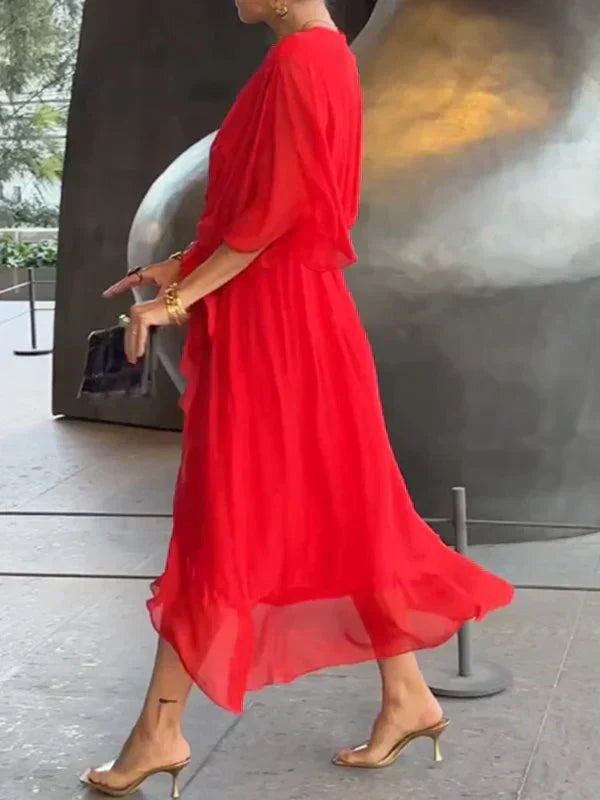 Monica™ | Robe en Chiffon de Soie à Col V
