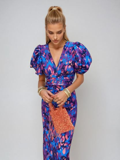 Glecy - Robe Élégante Femme à Manches Bouffantes Charme
