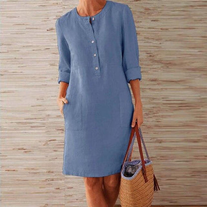 Raquel – Robe en coton et lin à manches longues