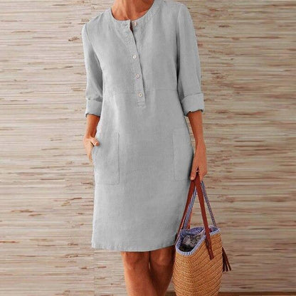 Raquel - Robe à manches longues en coton et lin