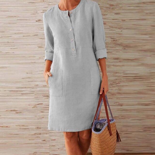 Raquel – Robe longue avec manches en coton et lin