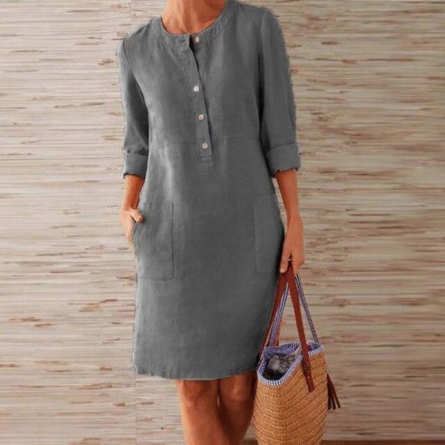 Raquel – Robe en coton et lin à manches longues
