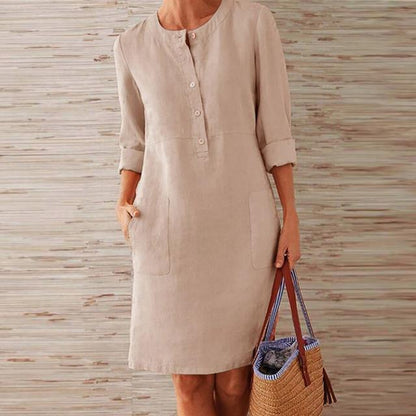 Raquel – Robe en coton et lin à manches longues