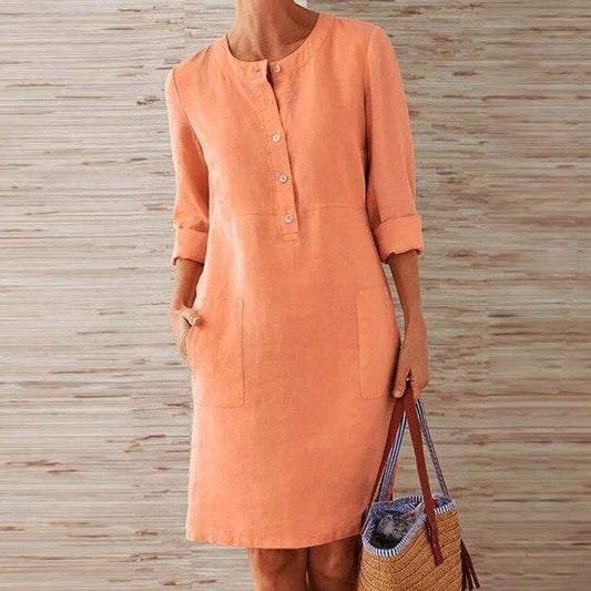 Raquel - Robe à manches longues en coton et lin