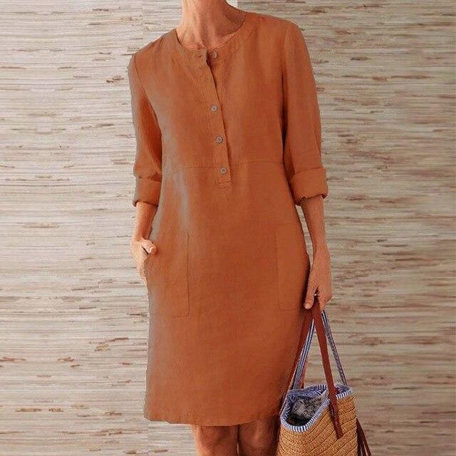 Raquel – Robe en coton et lin à manches longues