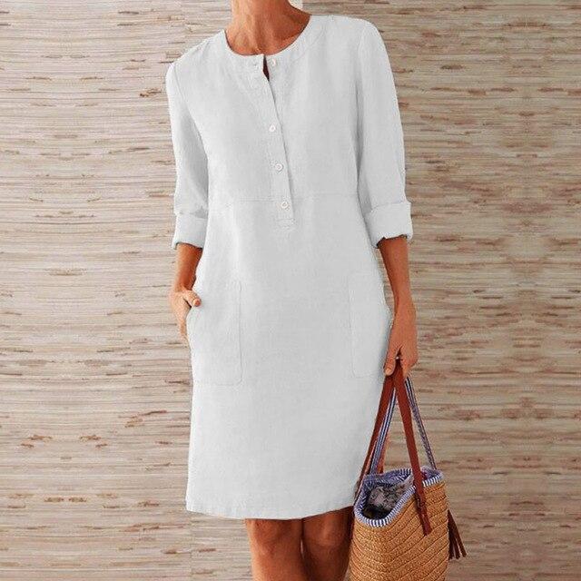 Raquel – Robe longue avec manches en coton et lin