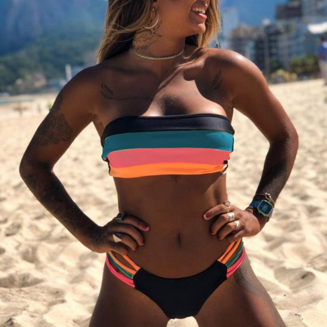 AquaLivv - Bikini bandeau rayé