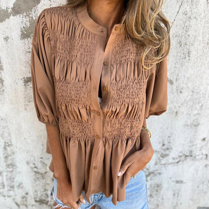 Megan - Blouse à Manches Bouffantes et Boutonnée