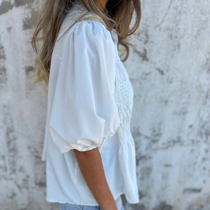 Megan - Blouse à Manches Bouffantes et Boutonnée