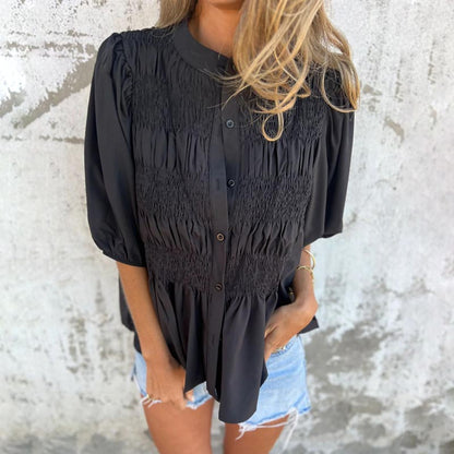 Megan - Blouse à Manches Bouffantes et Boutonnée