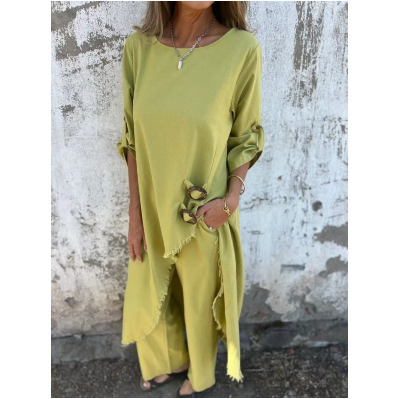 Everly – Élégant Costume Deux-Pièces en Coton et Lin