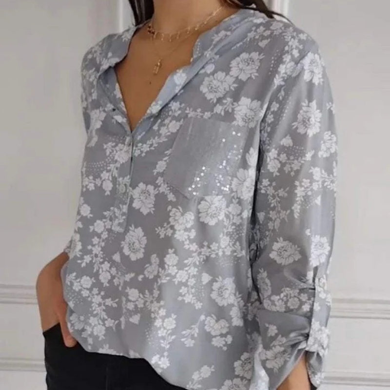 BLOUSE FLEURIE À MANCHES LONGUES FRIEDLINDE
