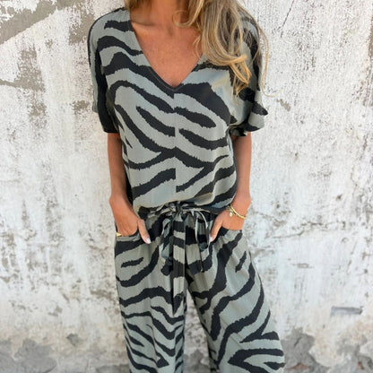 Evelina | Haut et Pantalon à Imprimé Zèbre en V