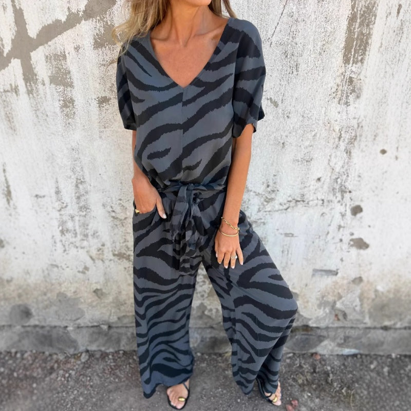 Evelina | Haut et Pantalon à Imprimé Zèbre en V