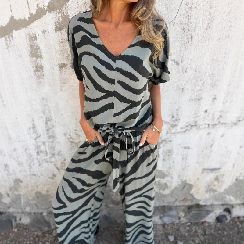 Evelina | Haut et Pantalon à Imprimé Zèbre en V