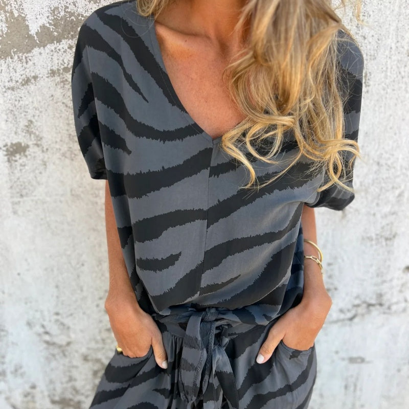 Evelina | Haut et Pantalon à Imprimé Zèbre en V