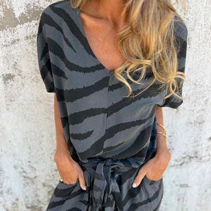Evelina | Haut et Pantalon à Imprimé Zèbre en V