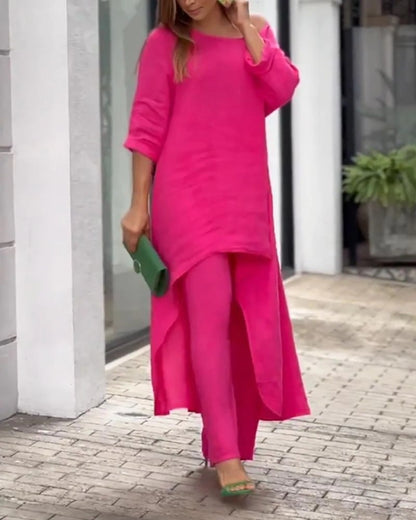 EVELISSE – ENSEMBLE PANTALON EN LIN POUR L'ÉLÉGANCE DU PRINTEMPS ET DE L'ÉTÉ
