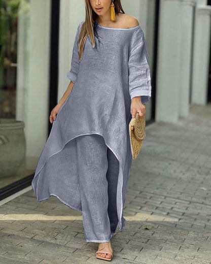 EVELISSE – ENSEMBLE PANTALON EN LIN POUR L'ÉLÉGANCE DU PRINTEMPS ET DE L'ÉTÉ