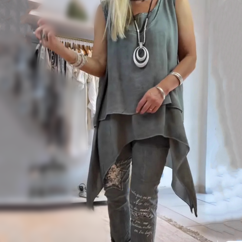 Ora - Ensemble Femme en Deux Pièces : Top Sans Manches et Pantalon Imprimé