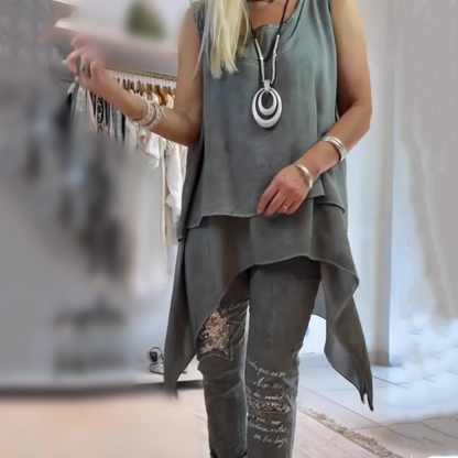 Ora - Ensemble Femme en Deux Pièces : Top Sans Manches et Pantalon Imprimé