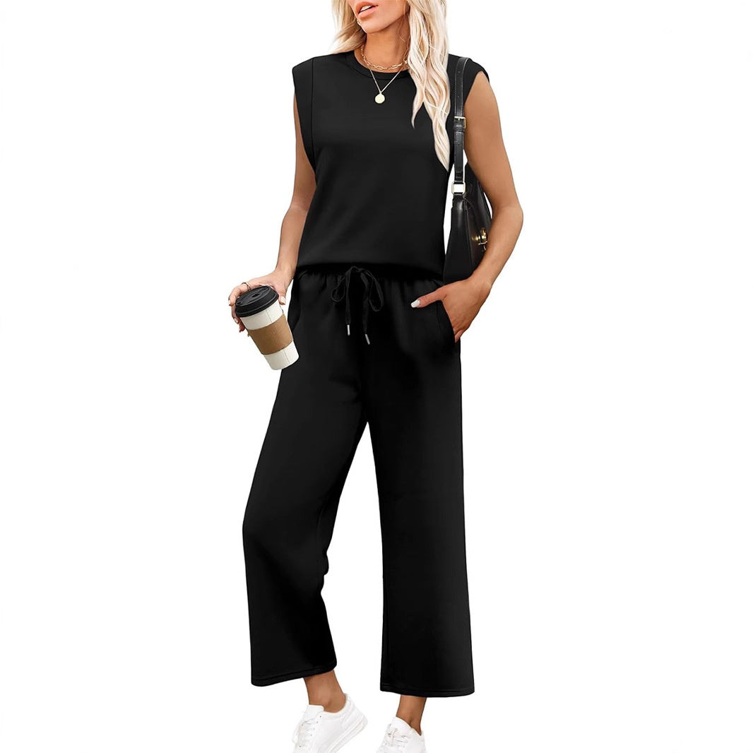 EVANIA – ENSEMBLE HAUT SANS MANCHES ET PANTALONS CROPPED AMPLE