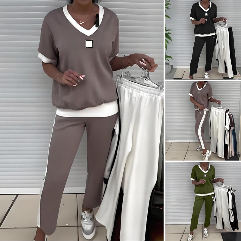 Maliah | Ensemble décontracté avec haut à col en V et pantalon