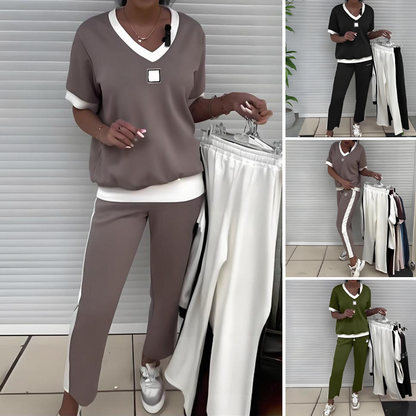 Maliah | Ensemble décontracté avec haut à col en V et pantalon