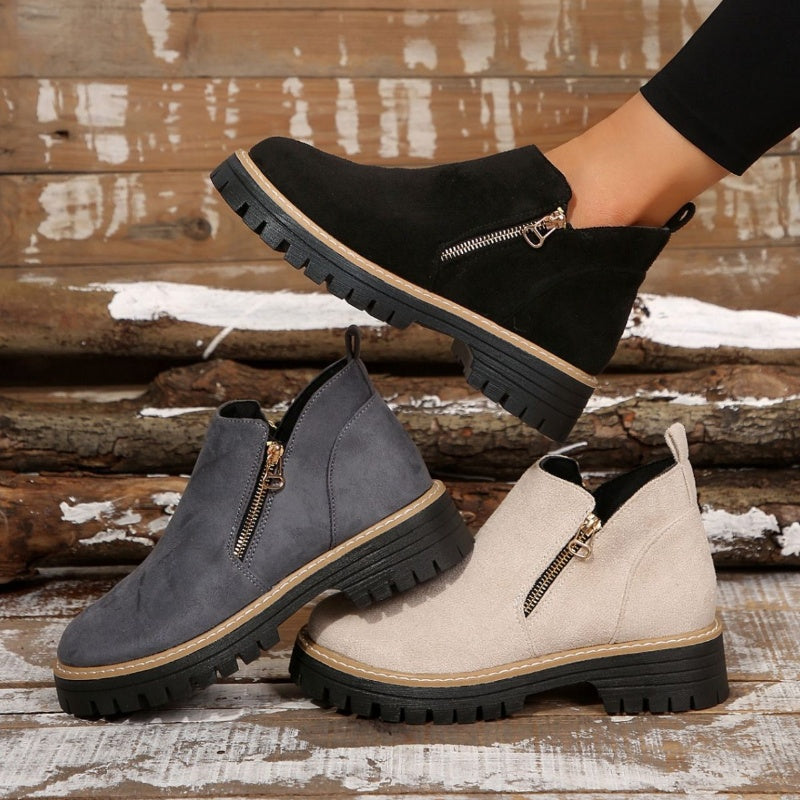 Bottes pour femmes à bout rond et fermeture éclair latérale