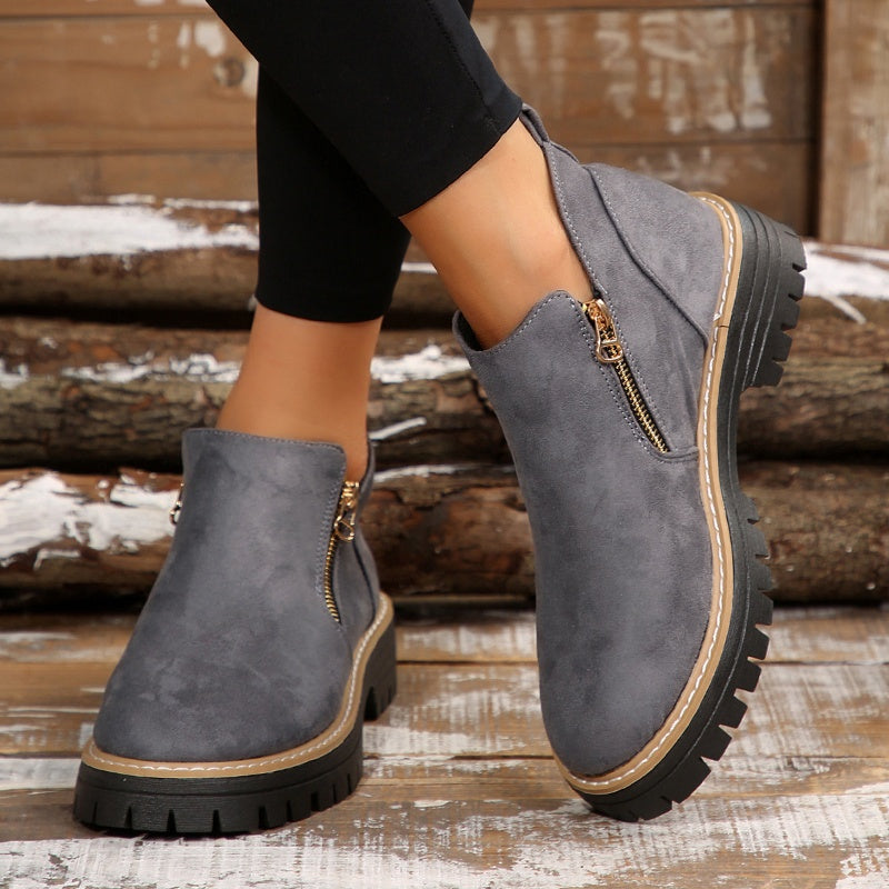 Bottes pour femmes à bout rond et fermeture éclair latérale