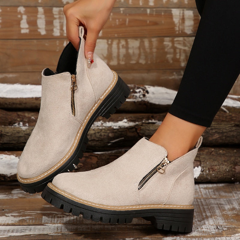 Bottes pour femmes à bout rond et fermeture éclair latérale
