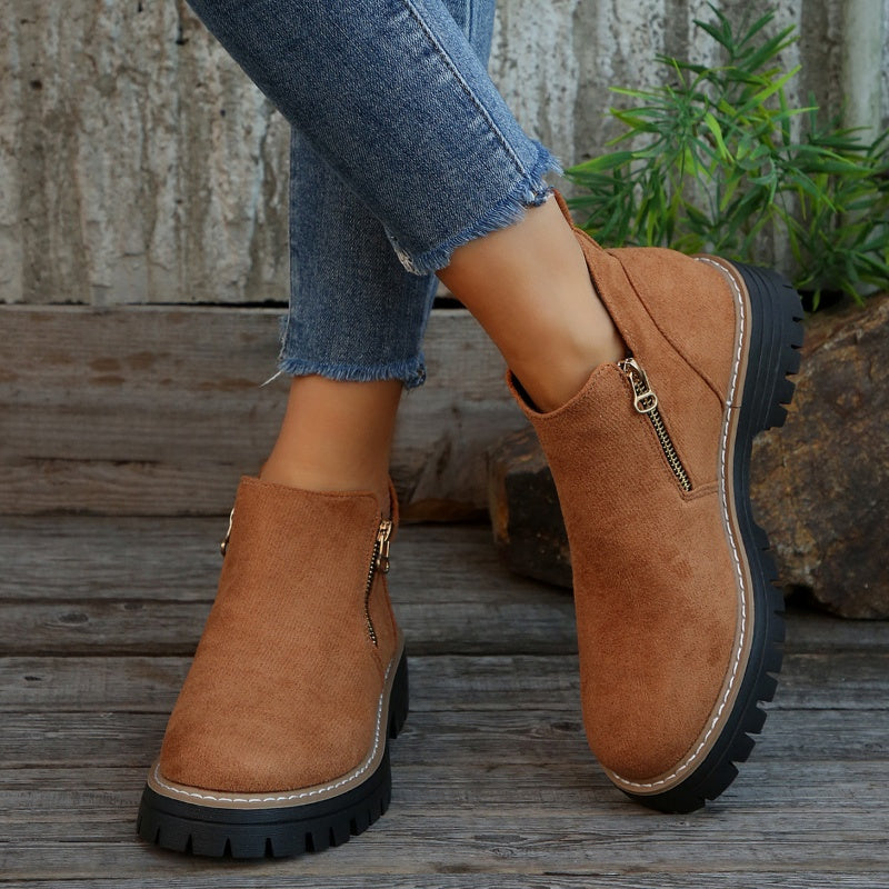 Bottes pour femmes à bout rond et fermeture éclair latérale