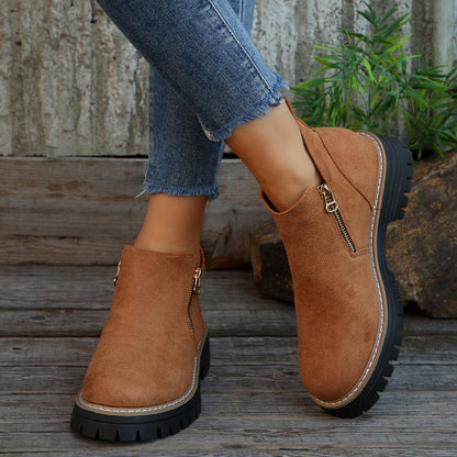 Bottes pour femmes à bout rond et fermeture éclair latérale