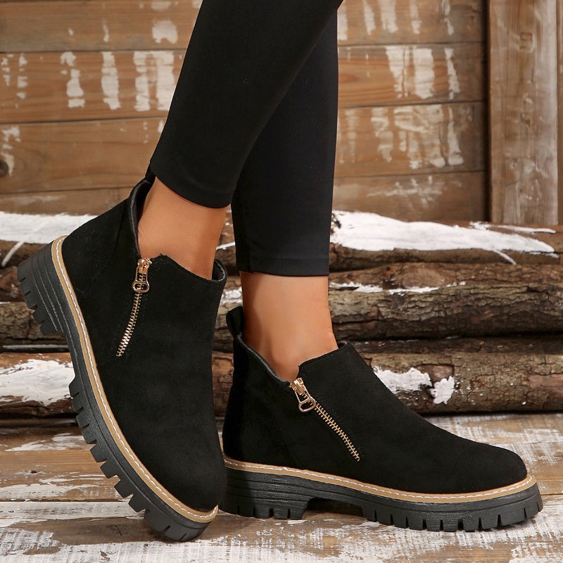 Bottes pour femmes à bout rond et fermeture éclair latérale