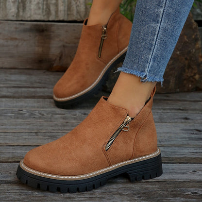 Bottes pour femmes à bout rond et fermeture éclair latérale