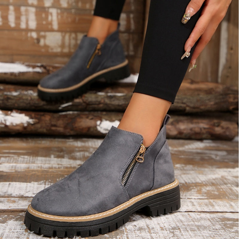 Bottes pour femmes à bout rond et fermeture éclair latérale