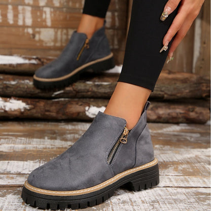 Bottes pour femmes à bout rond et fermeture éclair latérale