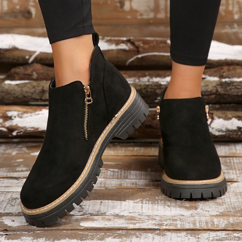 Bottes pour femmes à bout rond et fermeture éclair latérale