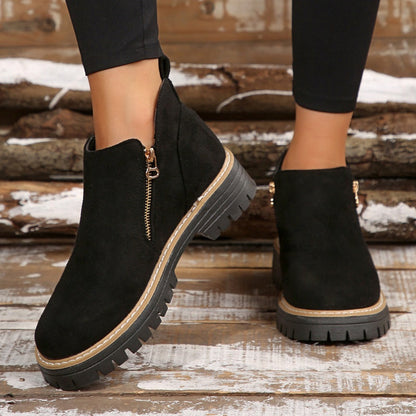Bottes pour femmes à bout rond et fermeture éclair latérale