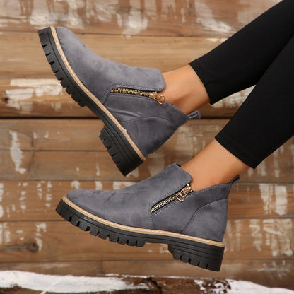 Bottes pour femmes à bout rond et fermeture éclair latérale