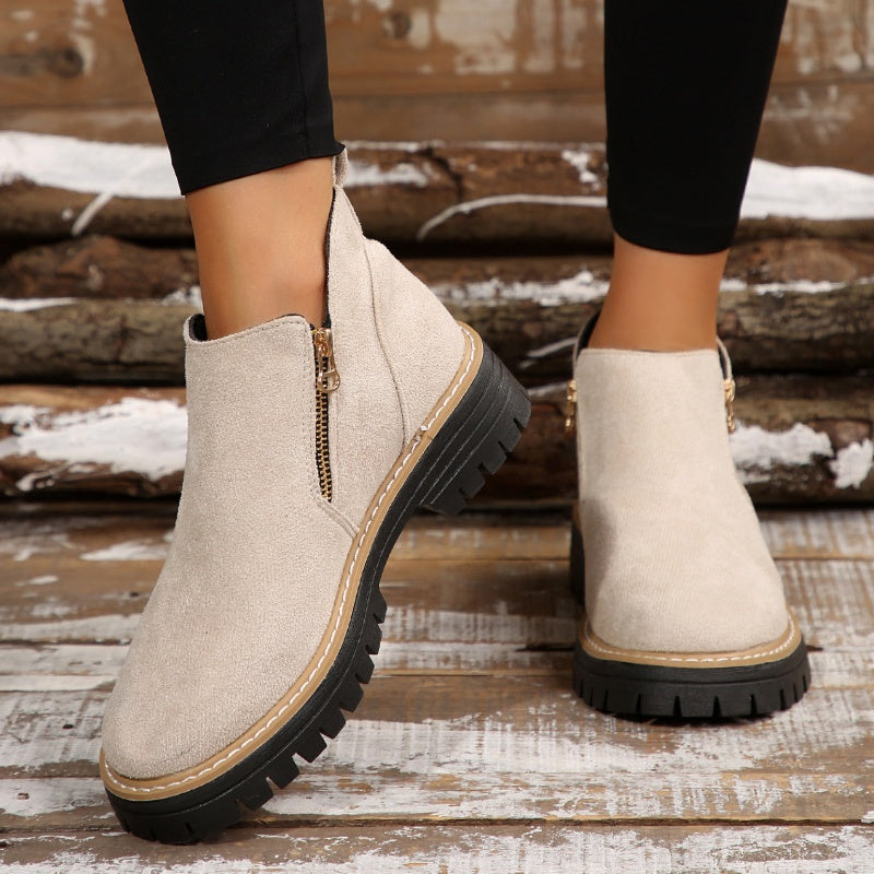 Bottes pour femmes à bout rond et fermeture éclair latérale