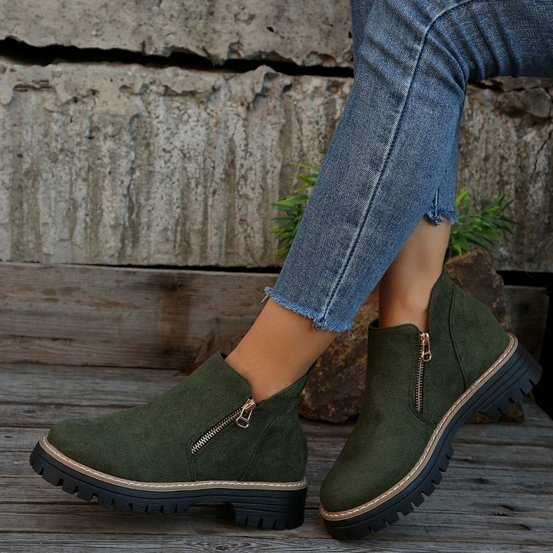 Bottes pour femmes à bout rond et fermeture éclair latérale