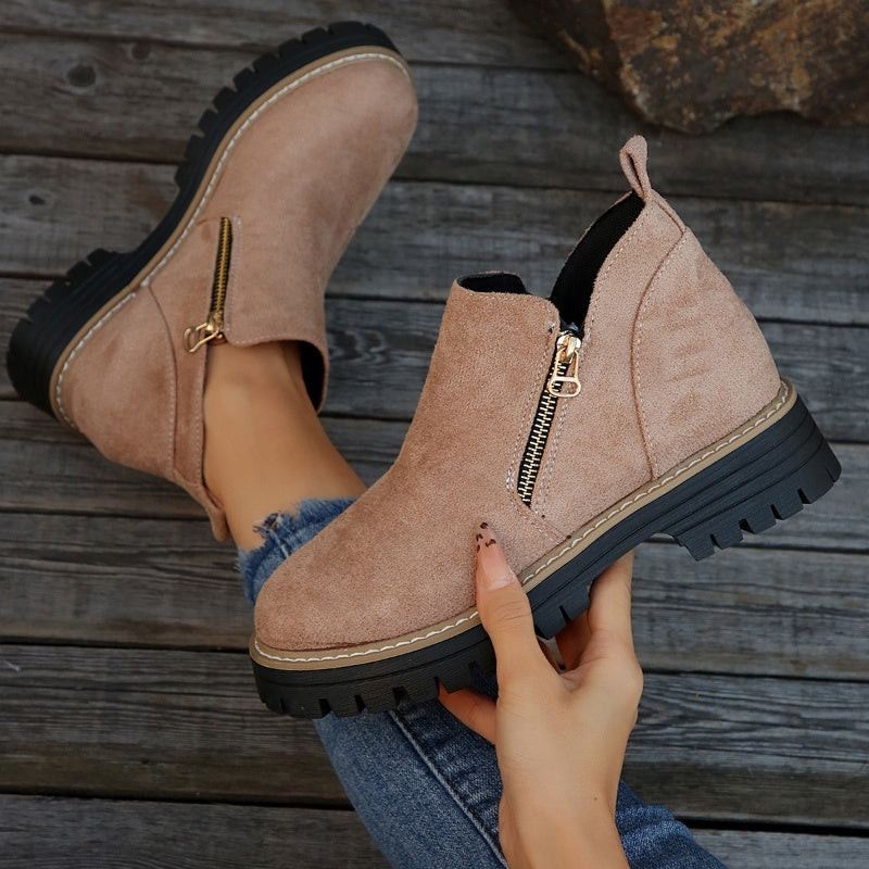 Bottes pour femmes à bout rond et fermeture éclair latérale