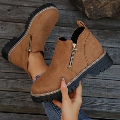 Bottes pour femmes à bout rond et fermeture éclair latérale