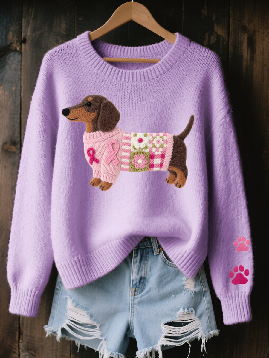 Naoni – Pull en Tricot avec Motif de Teckel en Feutre de Laine