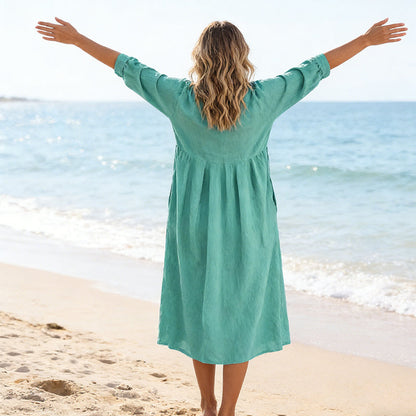 Robe Midi Fluide avec Taille Empire et Décolleté en V – Élégance Raffinée