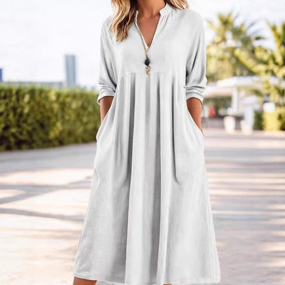 Robe Midi Fluide avec Taille Empire et Décolleté en V – Élégance Raffinée