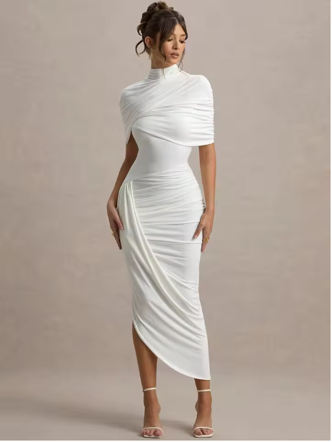 Taylor - Robe Maxi Asymétrique avec Cape Tordue