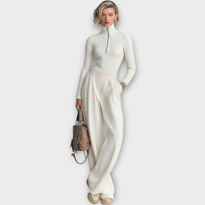 Ensemble en Maille Côtelée avec Zip au Col